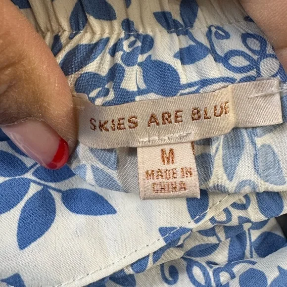 Skies Are Blue Pleated Wrap Midi Skirt Blue Floral Tie Waist Size M - Picture 8 of 9